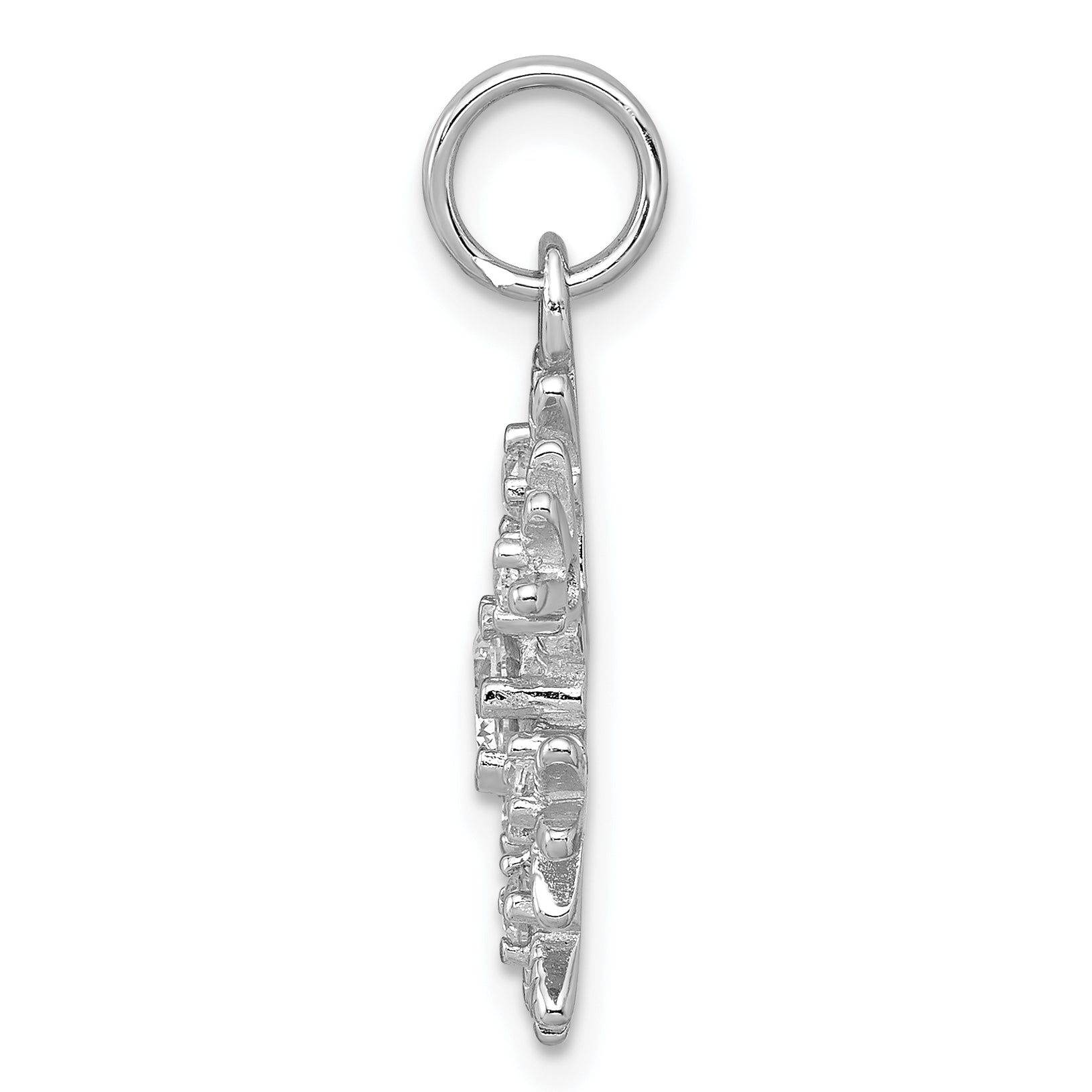 Sterling Silver Rhodium-Plated Cz Snowflake Charm