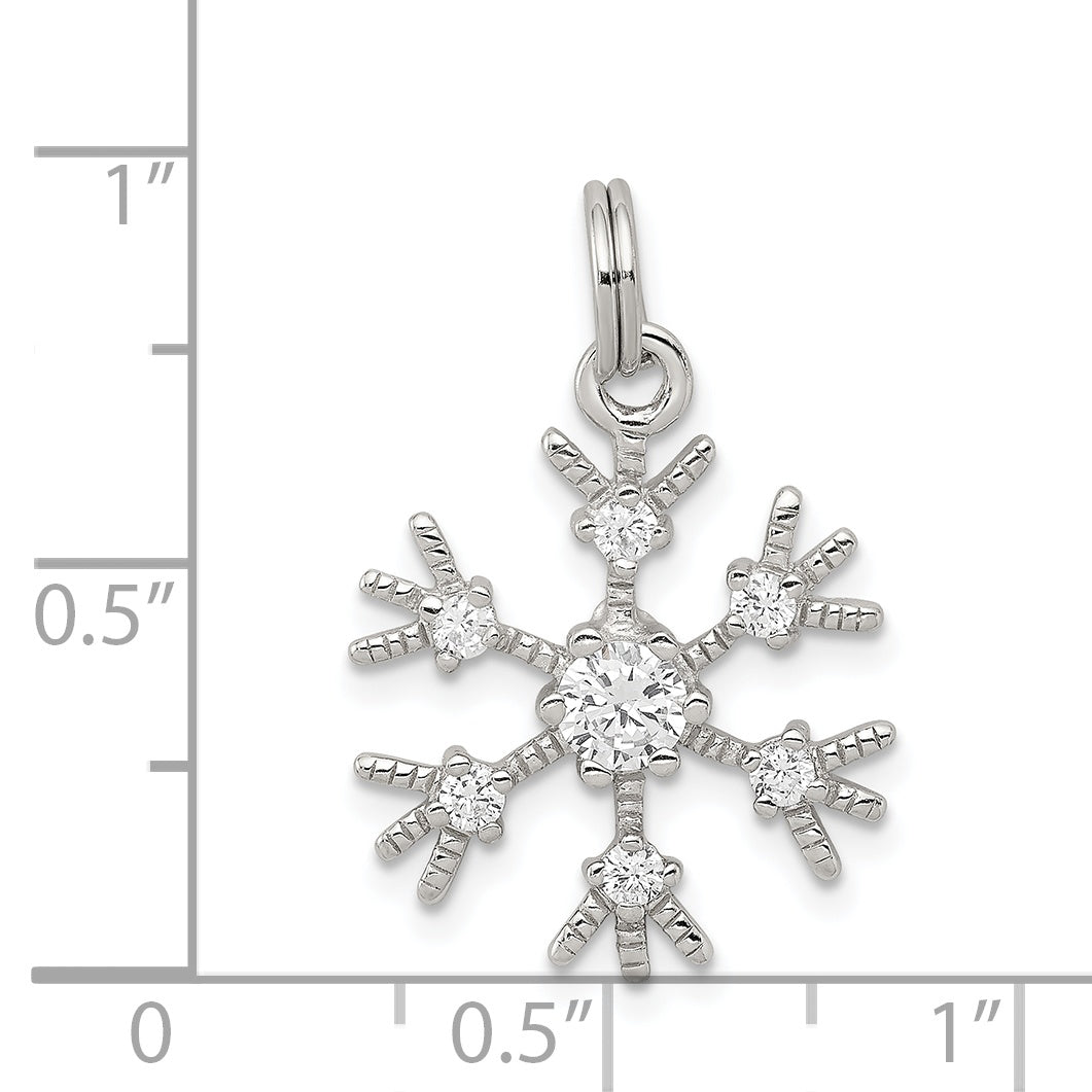 Sterling Silver Rhodium-Plated Cz Snowflake Charm