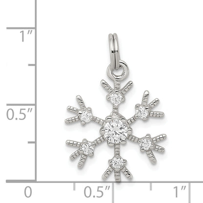 Sterling Silver Rhodium-Plated Cz Snowflake Charm