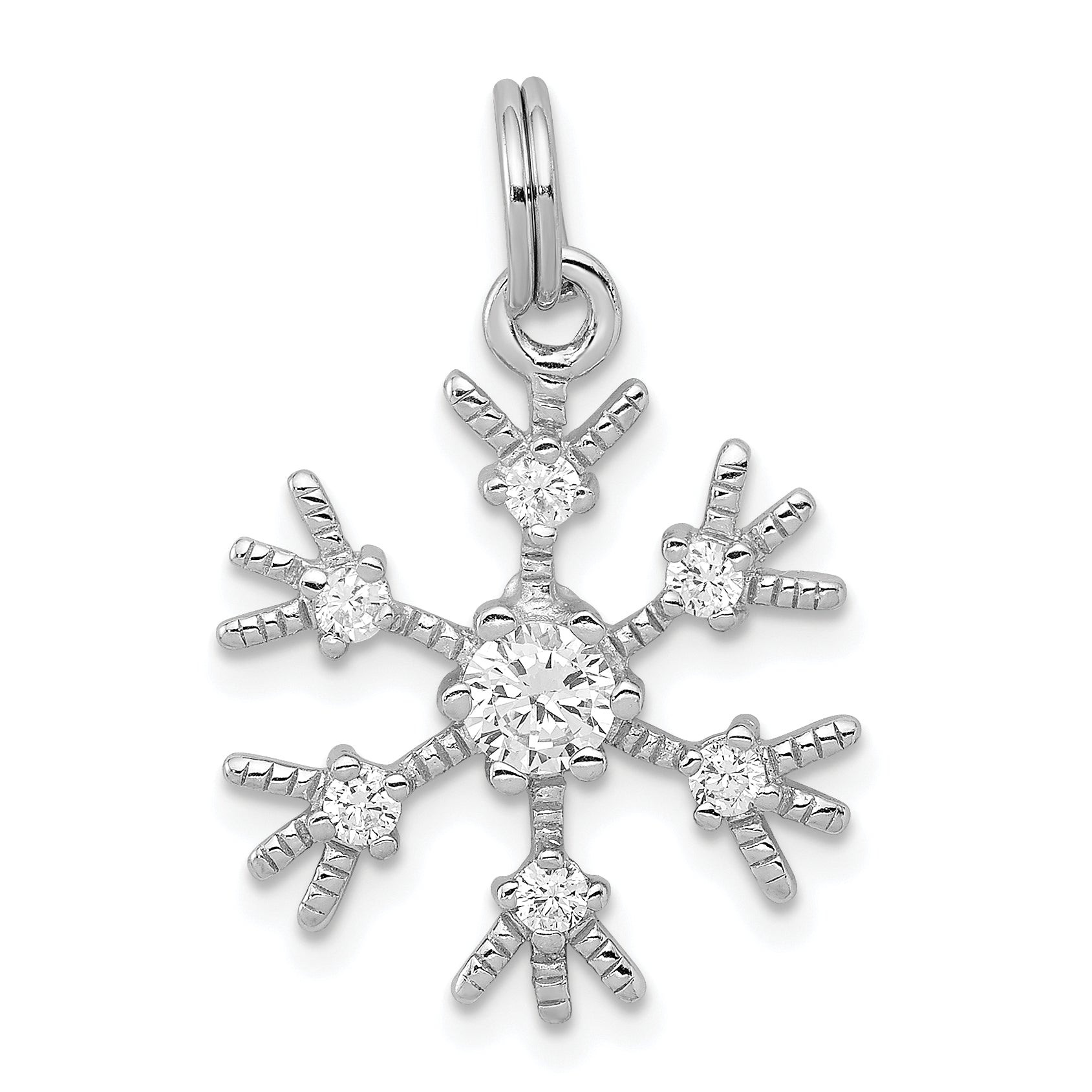 Sterling Silver Rhodium-Plated Cz Snowflake Charm