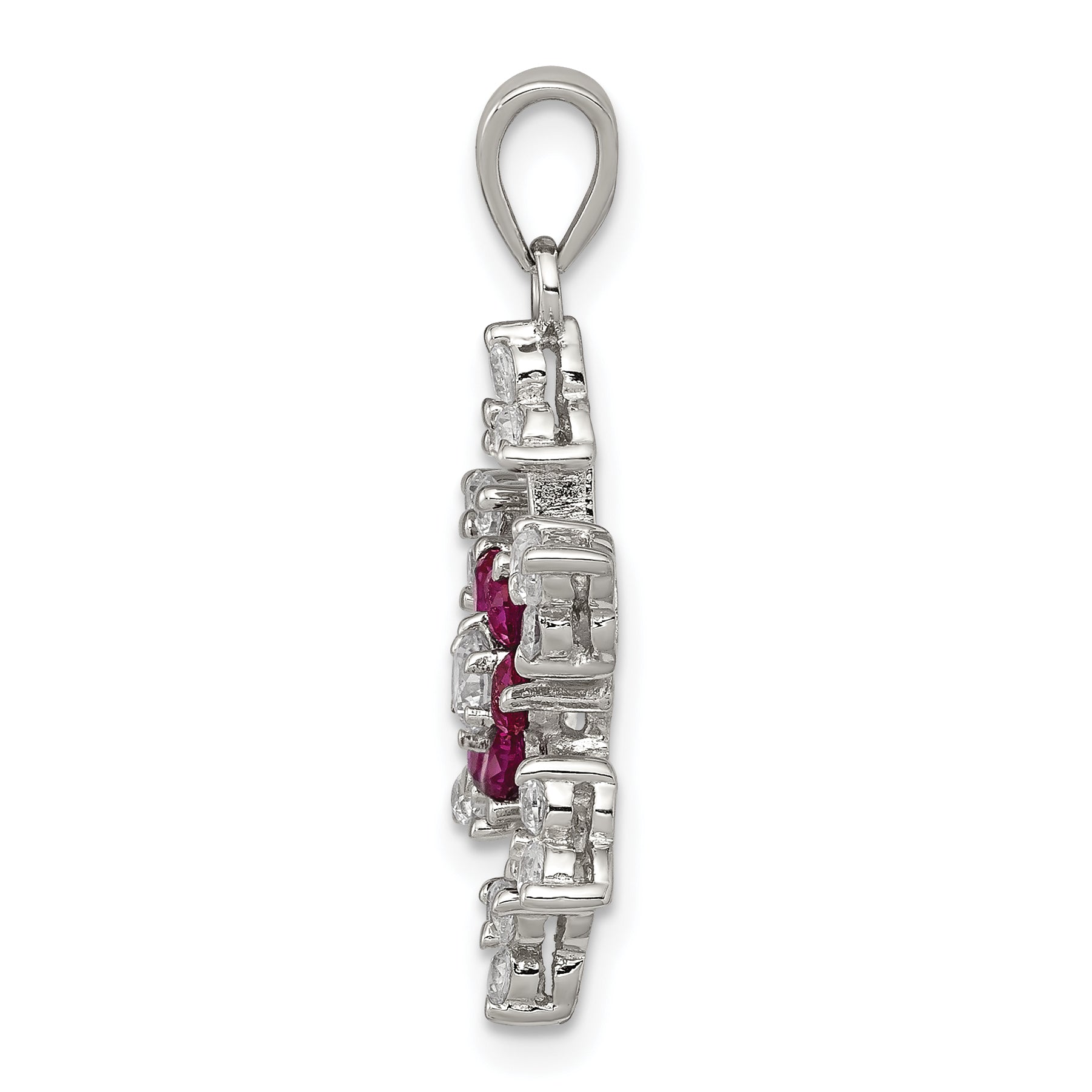 Sterling Silver Rhodium-Plated Created Ruby And Cz Snowflake Charm