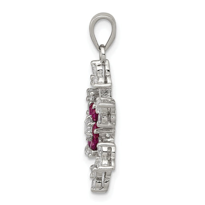 Sterling Silver Rhodium-Plated Created Ruby And Cz Snowflake Charm