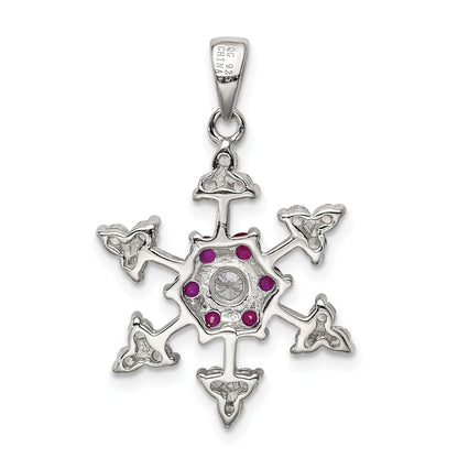 Sterling Silver Rhodium-Plated Created Ruby And Cz Snowflake Charm