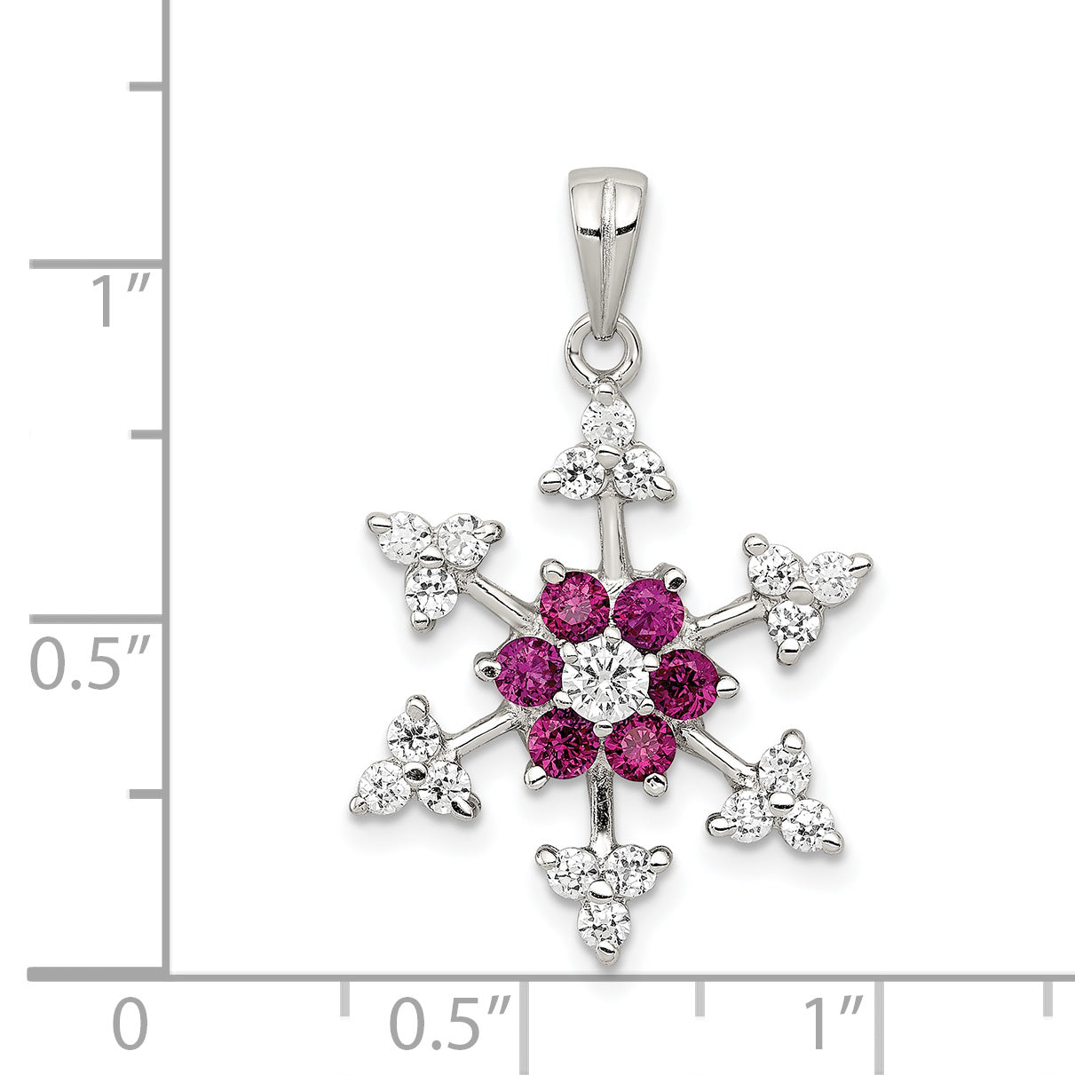 Sterling Silver Rhodium-Plated Created Ruby And Cz Snowflake Charm