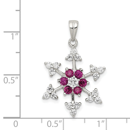 Sterling Silver Rhodium-Plated Created Ruby And Cz Snowflake Charm