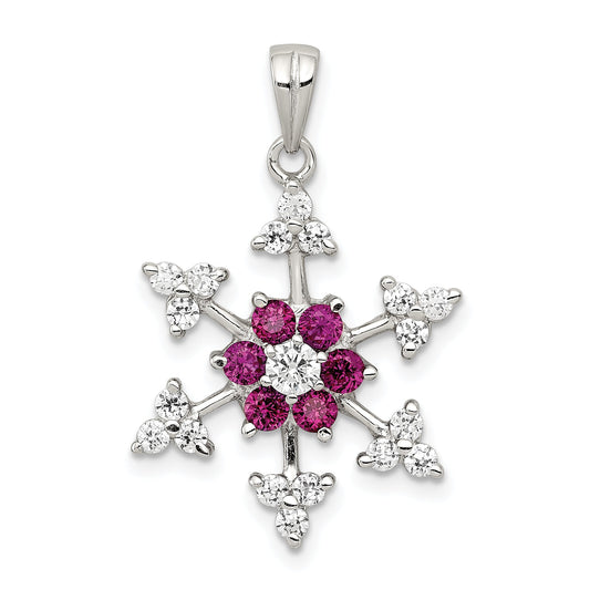 Sterling Silver Rhodium-Plated Created Ruby And Cz Snowflake Charm