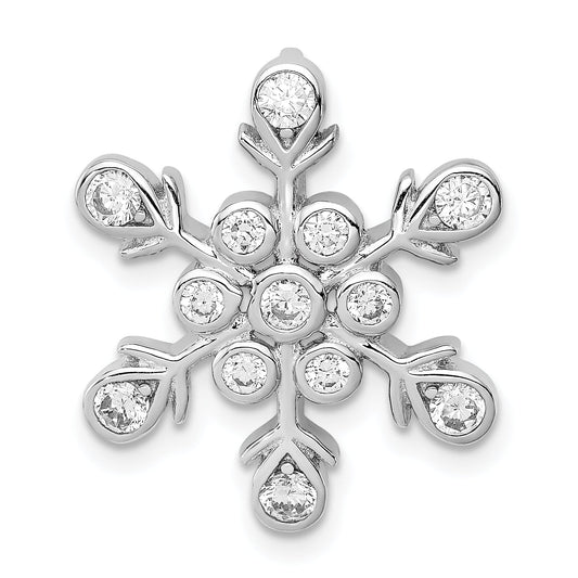 Sterling Silver Rhodium-Plated Cz Snowflake Chain Slide