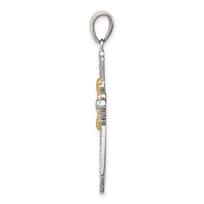 Sterling Silver Vermeil Cz Cross Pendant