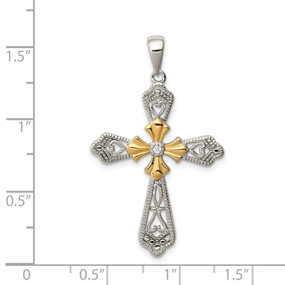 Sterling Silver Vermeil Cz Cross Pendant