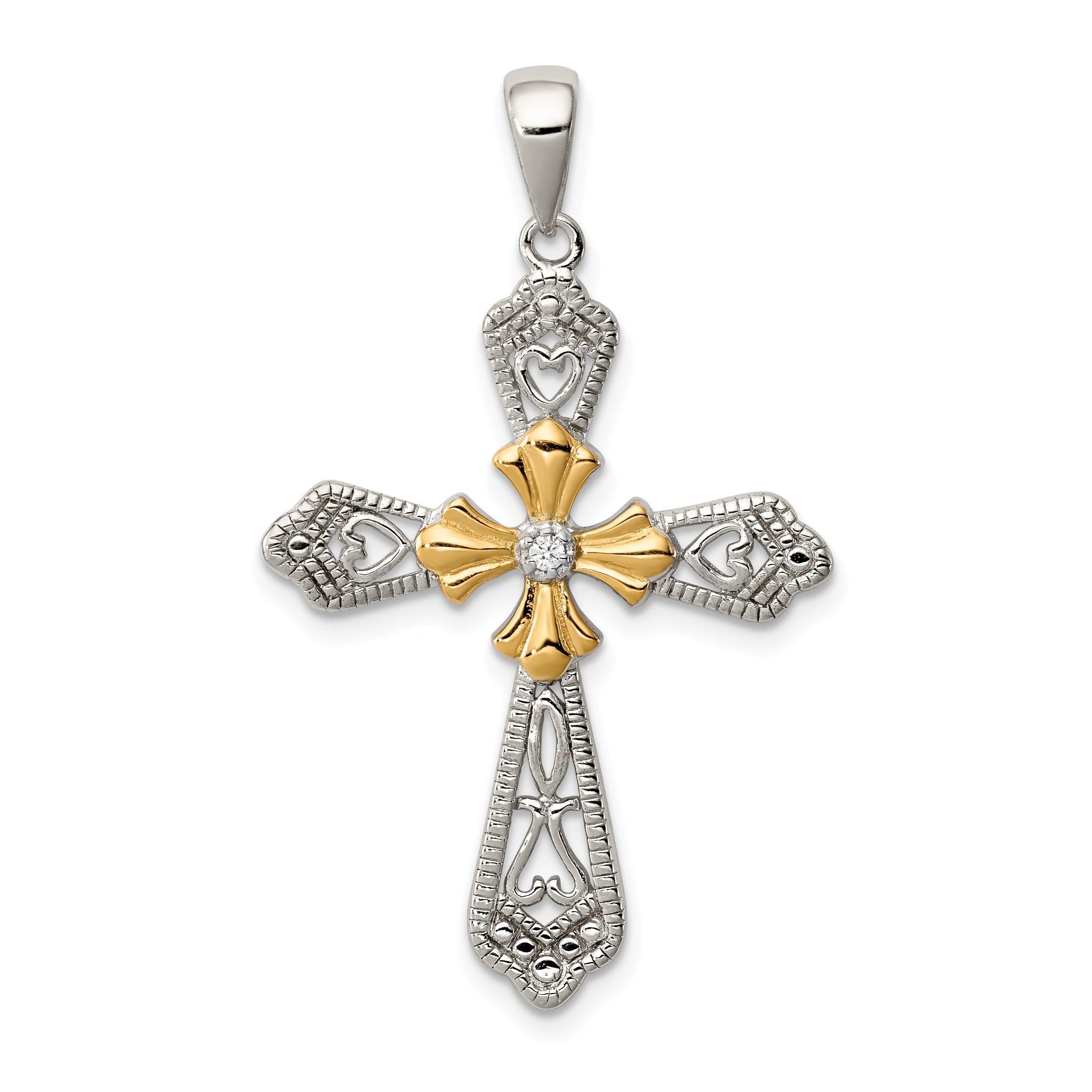 Sterling Silver Vermeil Cz Cross Pendant