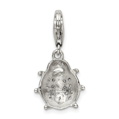 Sterling Silver Rhodium-Plated Cz Lady Bug Charm