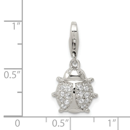 Sterling Silver Rhodium-Plated Cz Lady Bug Charm
