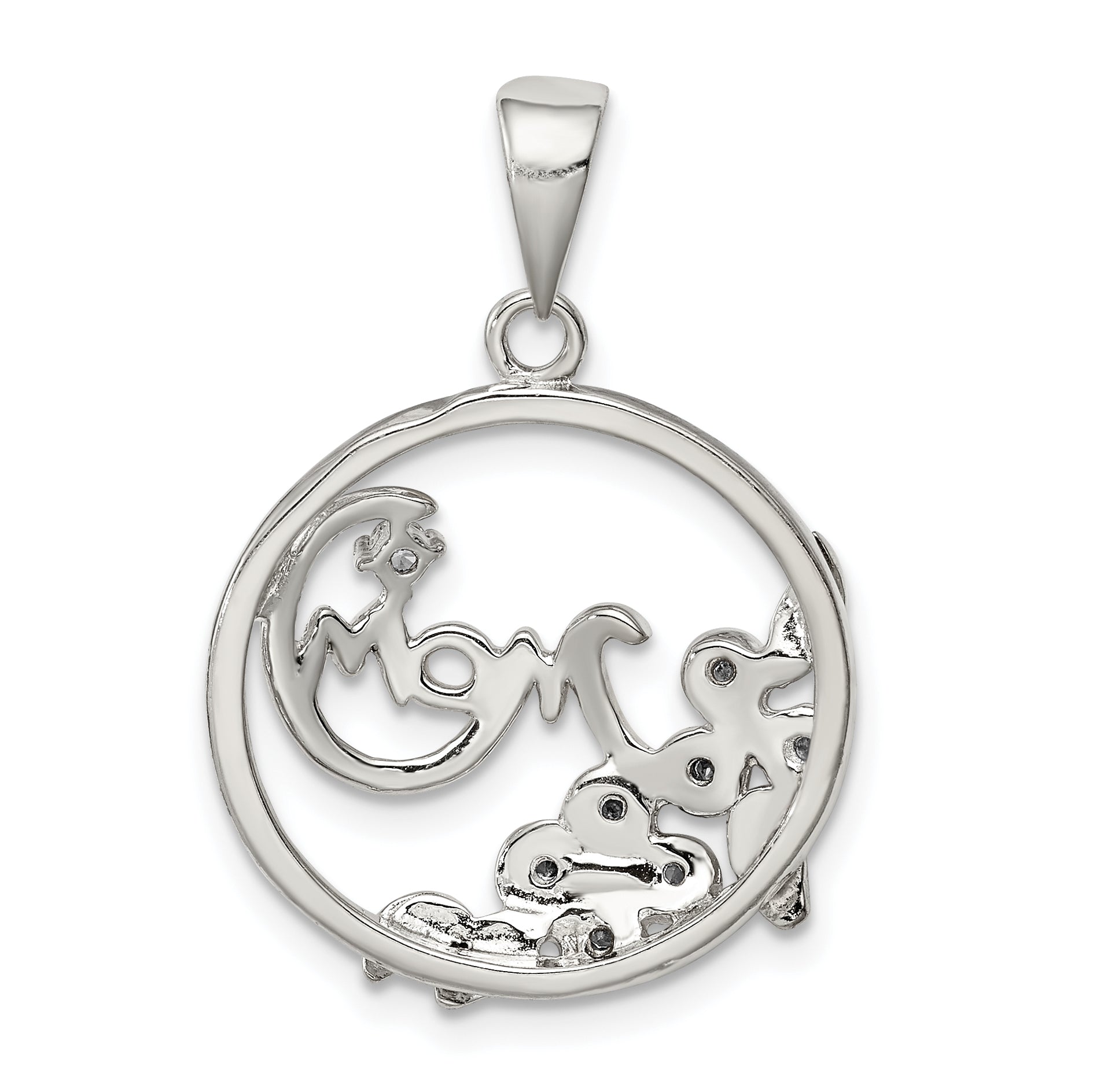 Sterling Silver Vermeil Cz Mom Pendant
