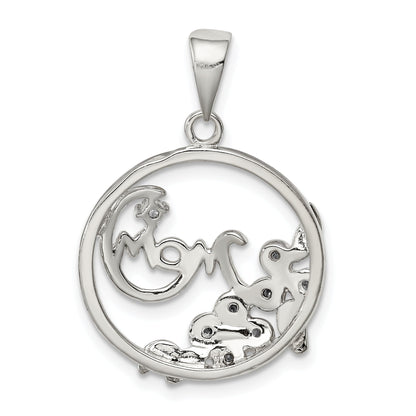 Sterling Silver Vermeil Cz Mom Pendant