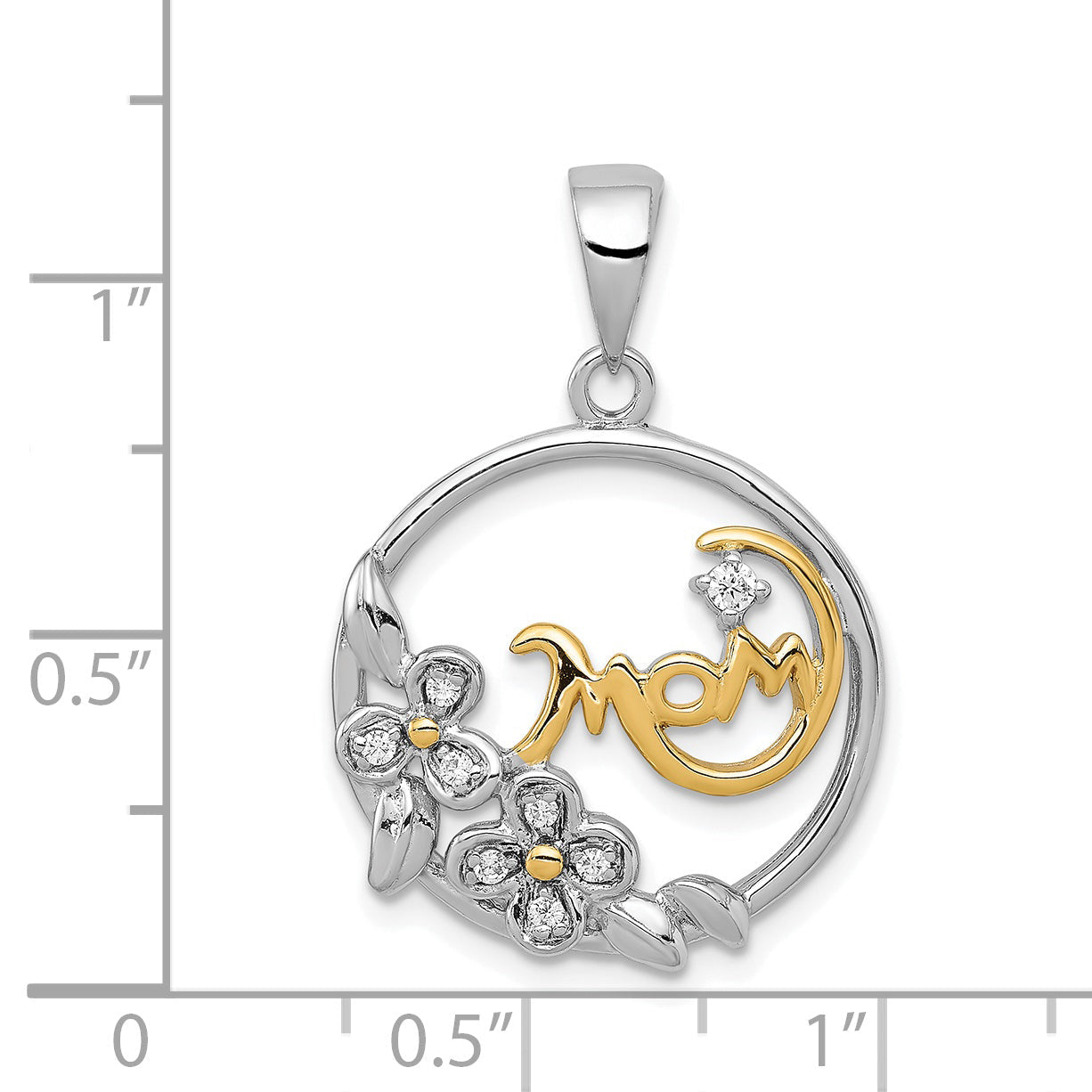 Sterling Silver Vermeil Cz Mom Pendant