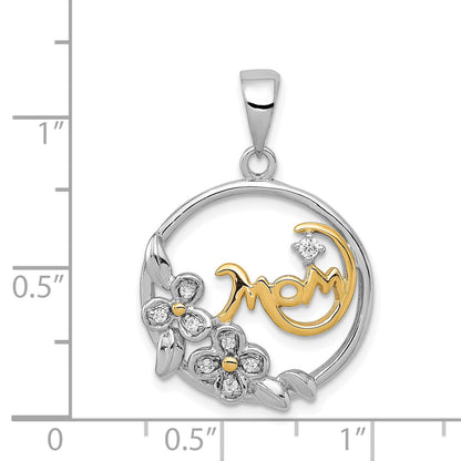 Sterling Silver Vermeil Cz Mom Pendant