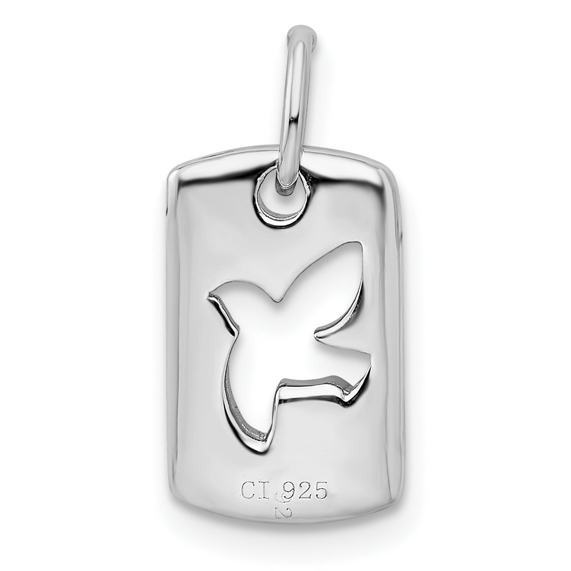 Sterling Silver Rhodium Plated Cz Peace Dove Charm