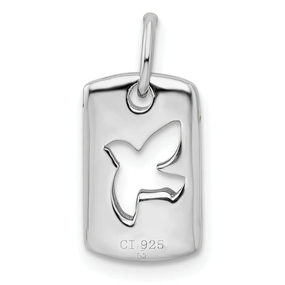 Sterling Silver Rhodium Plated Cz Peace Dove Charm