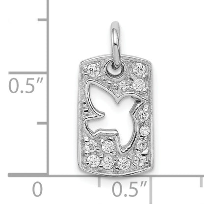 Sterling Silver Rhodium Plated Cz Peace Dove Charm