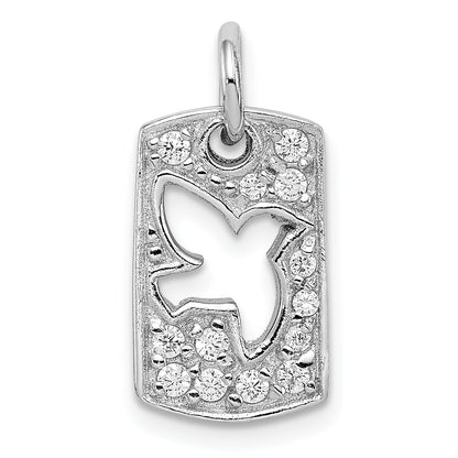 Sterling Silver Rhodium Plated Cz Peace Dove Charm