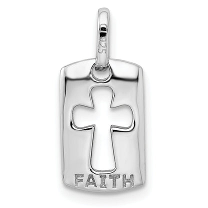 Sterling Silver Rhodiulm Plated Faith Cz Open Cross Charm
