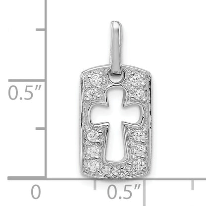 Sterling Silver Rhodiulm Plated Faith Cz Open Cross Charm