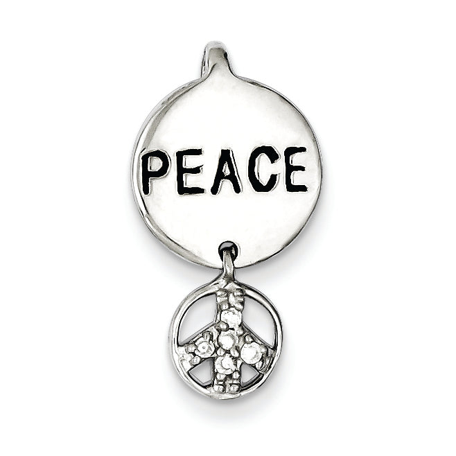 Sterling Silver Peace Sign Cz Pendant