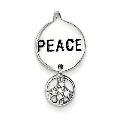 Sterling Silver Peace Sign Cz Pendant