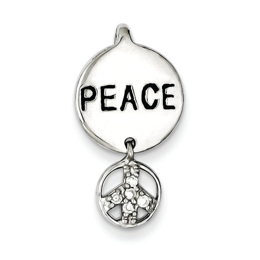 Sterling Silver Peace Sign Cz Pendant