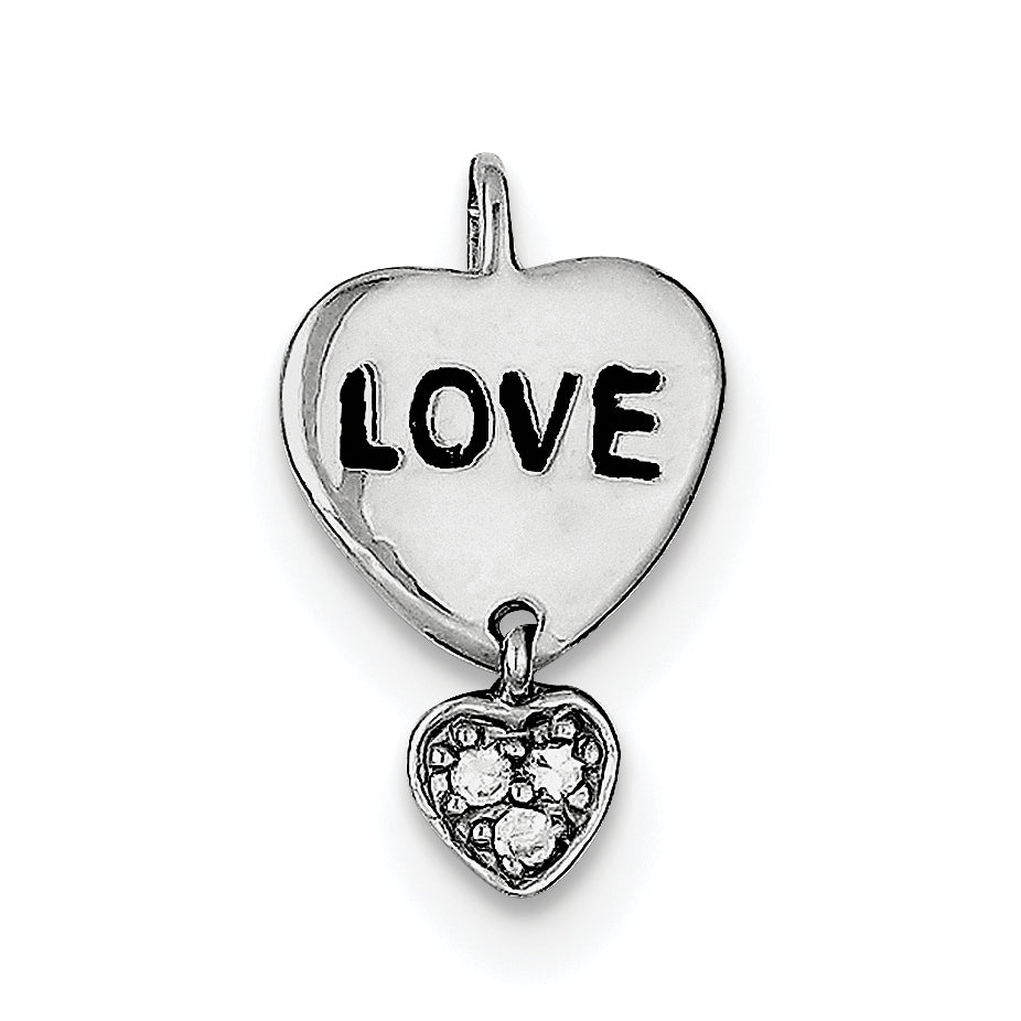 Sterling Silver Rhodium Plated Love Cz Heart Pendant
