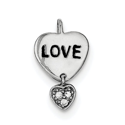 Sterling Silver Rhodium Plated Love Cz Heart Pendant