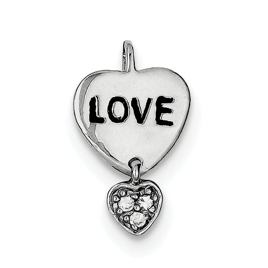 Sterling Silver Rhodium Plated Love Cz Heart Pendant