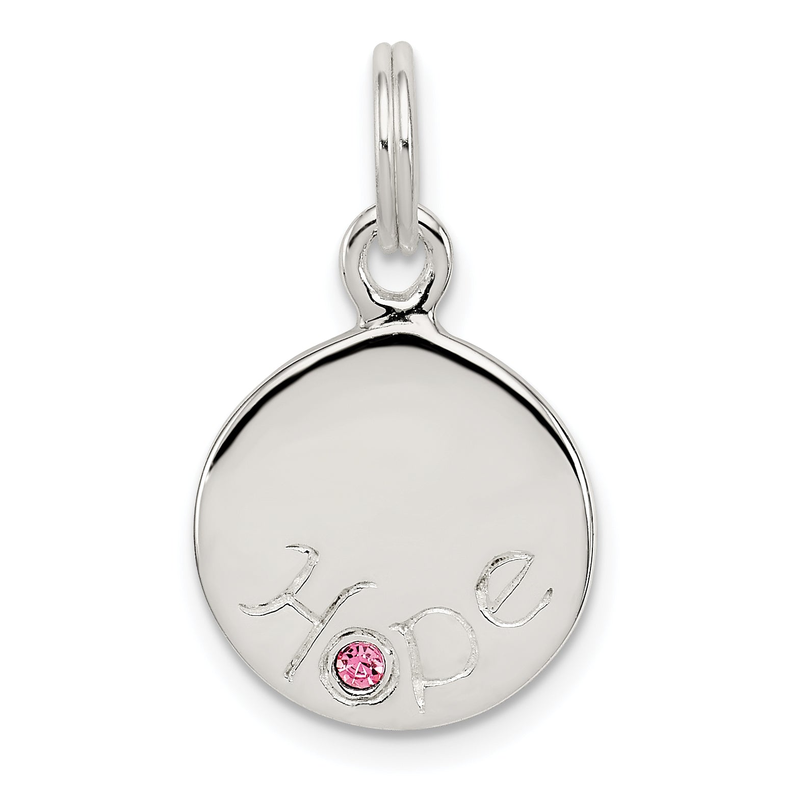 Sterling Silver Hope W/Pink Cz Disc Charm