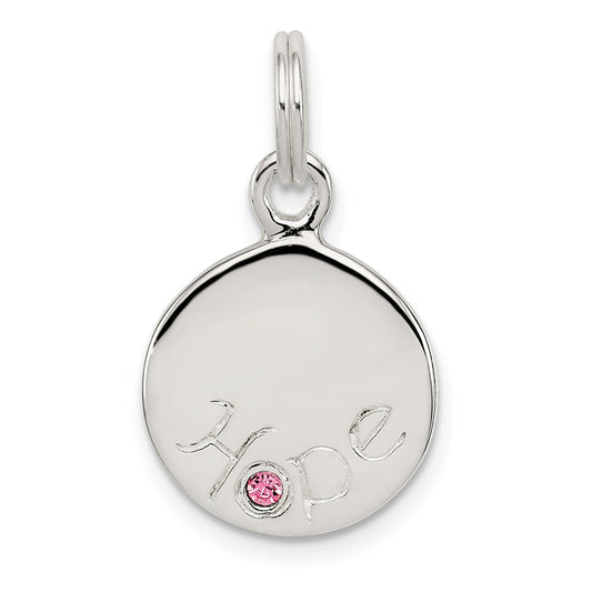 Sterling Silver Hope W/Pink Cz Disc Charm
