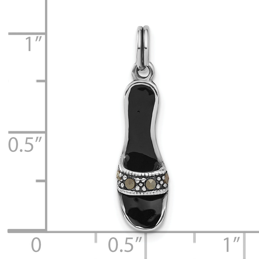 Sterling Silver Black Enamel & Marcasite Shoe Charm