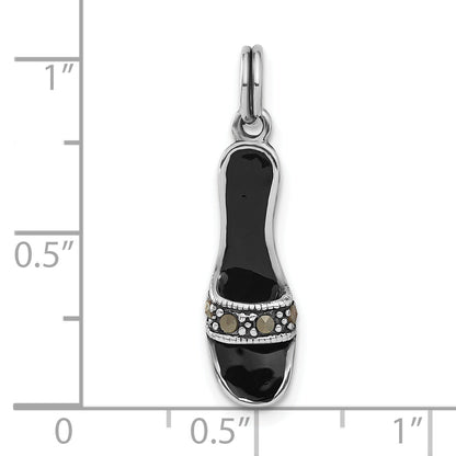 Sterling Silver Black Enamel & Marcasite Shoe Charm