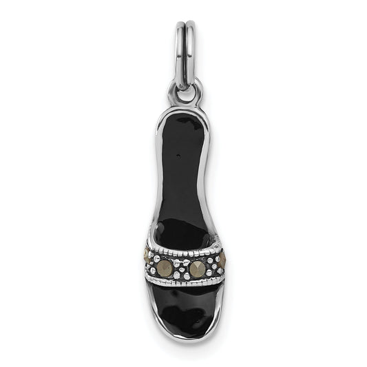 Sterling Silver Black Enamel & Marcasite Shoe Charm