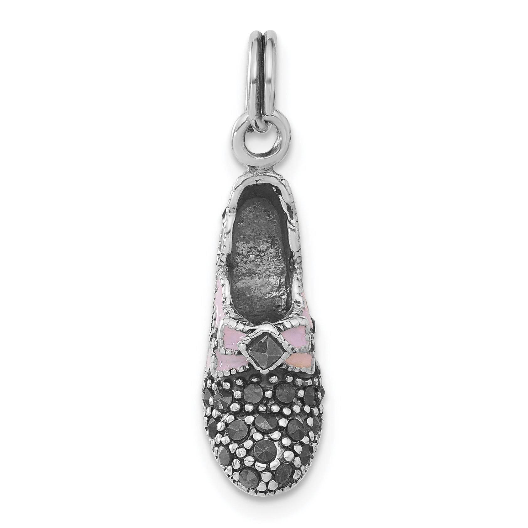 Sterling Silver Lavender Enamel & Marcasite Shoe Charm