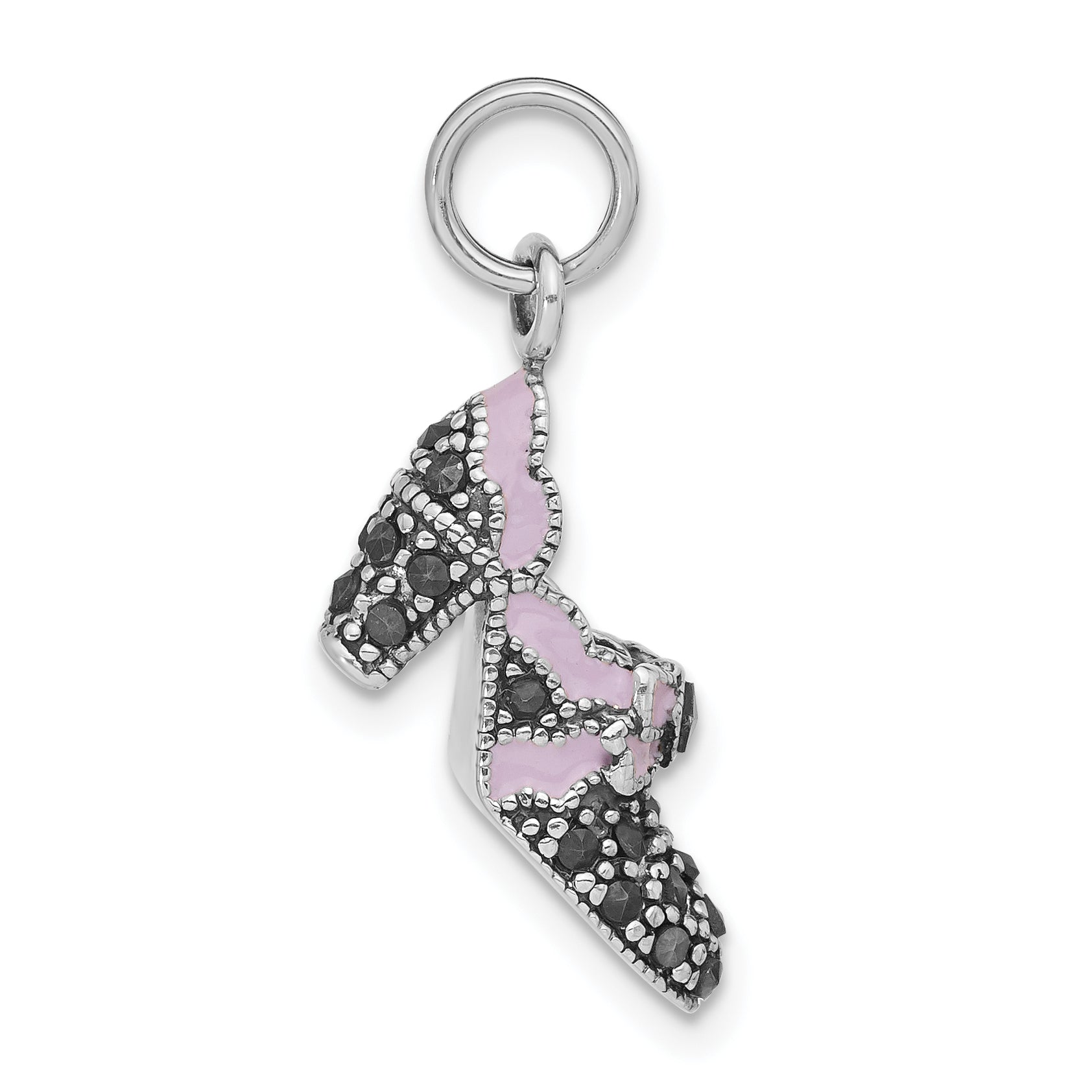 Sterling Silver Lavender Enamel & Marcasite Shoe Charm