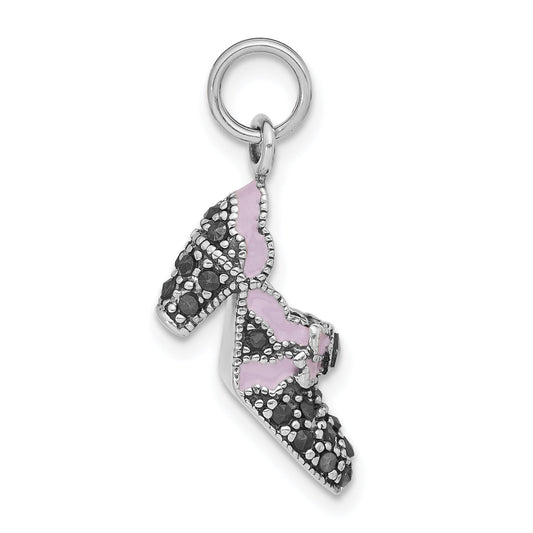 Sterling Silver Lavender Enamel & Marcasite Shoe Charm