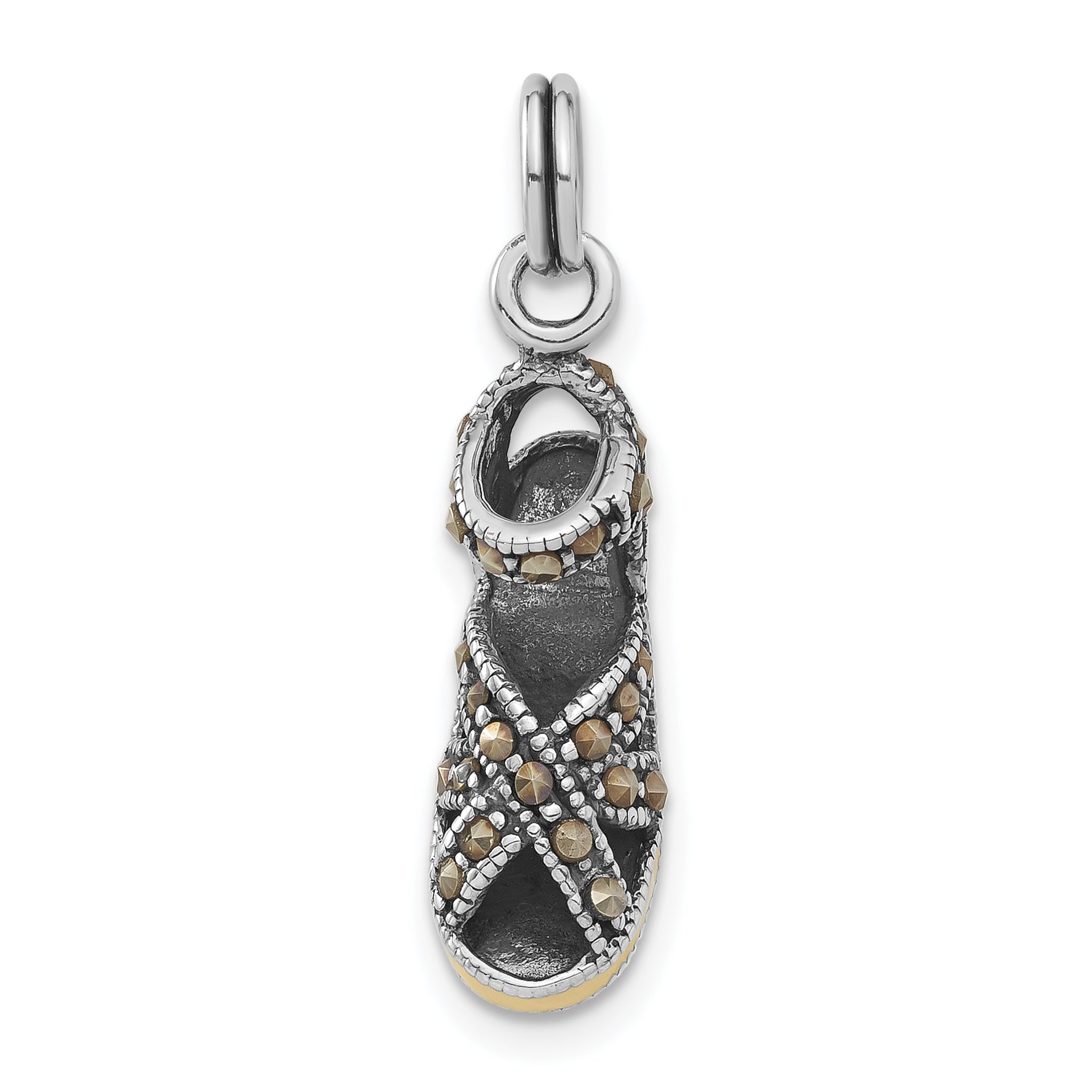 Sterling Silver Antiqued Yellow Enamel & Marcasite Shoe Charm
