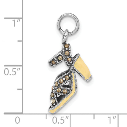 Sterling Silver Antiqued Yellow Enamel & Marcasite Shoe Charm