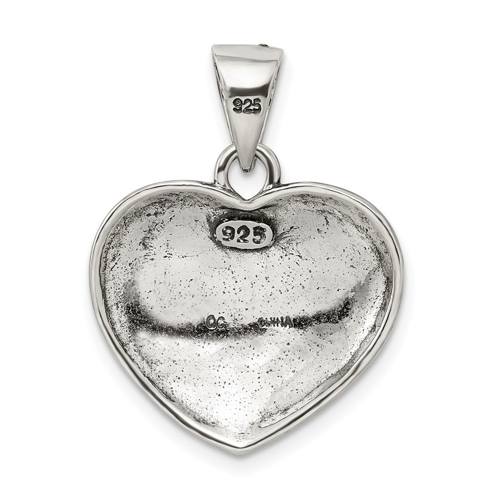 Sterling Silver Antiqued Red Enamel And Marcasite Heart Pendant