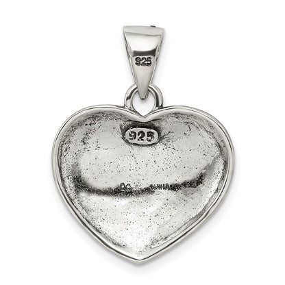 Sterling Silver Antiqued Red Enamel And Marcasite Heart Pendant