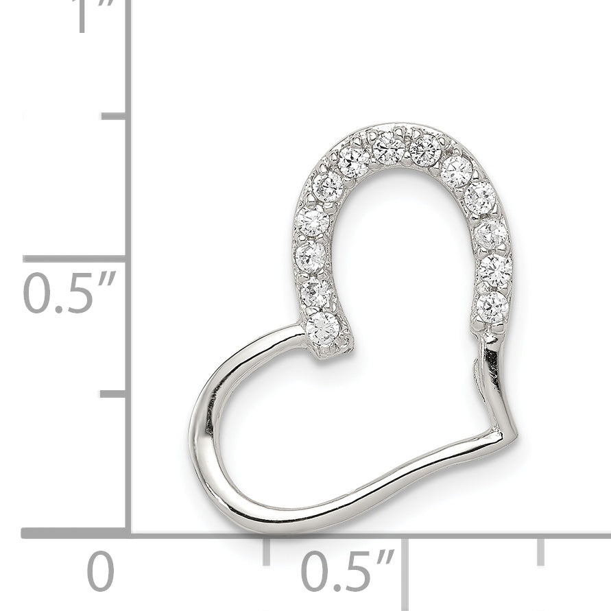 Sterling Silver Rhodium-Plated Cz Heart Pendant