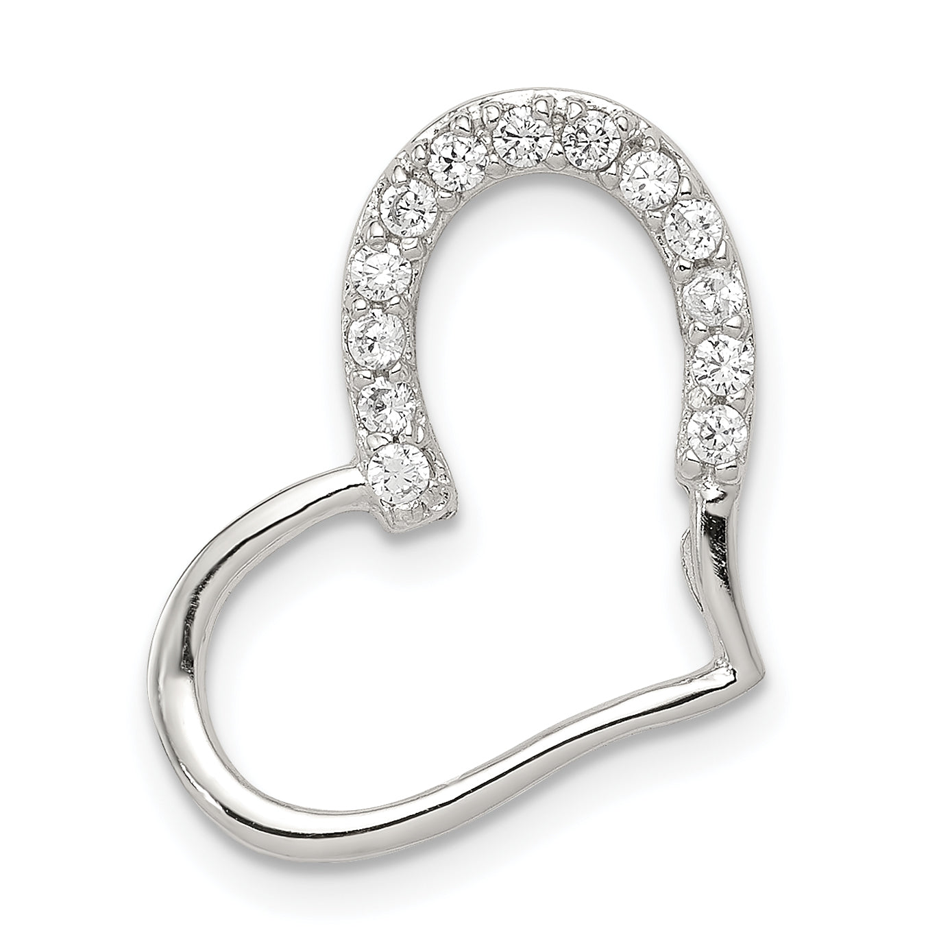 Sterling Silver Rhodium-Plated Cz Heart Pendant