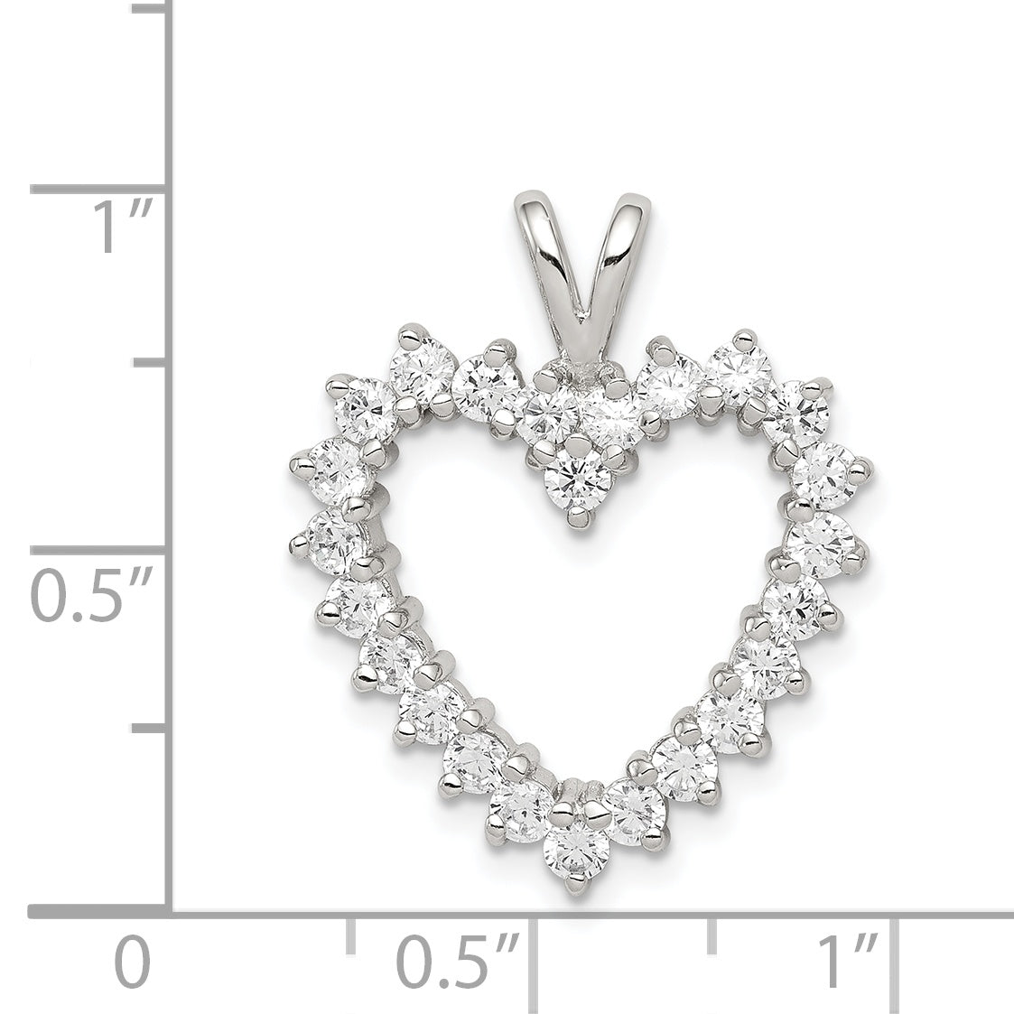 Sterling Silver Rhodium-Plated Cz Heart Pendant