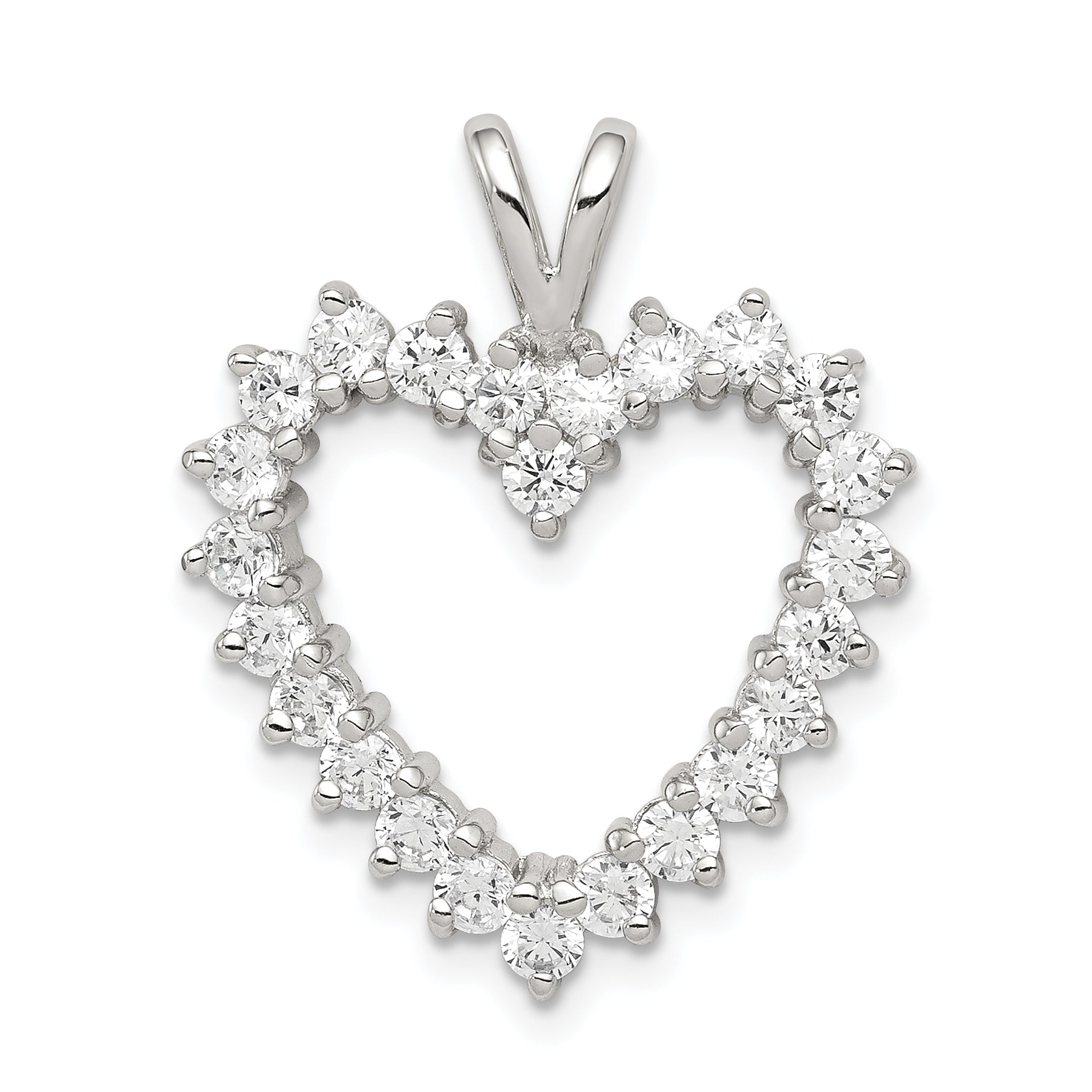 Sterling Silver Rhodium-Plated Cz Heart Pendant