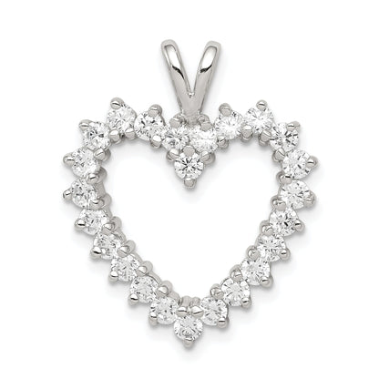 Sterling Silver Rhodium-Plated Cz Heart Pendant