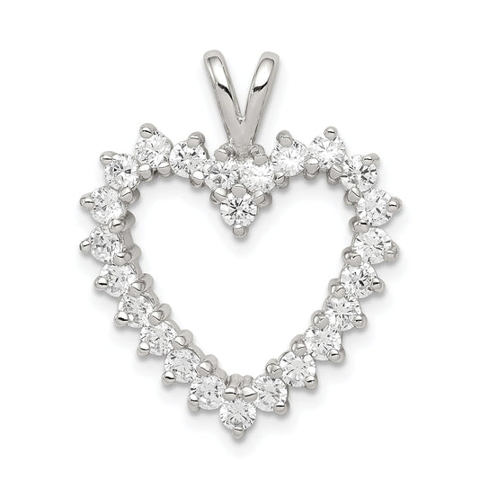 Sterling Silver Rhodium-Plated Cz Heart Pendant